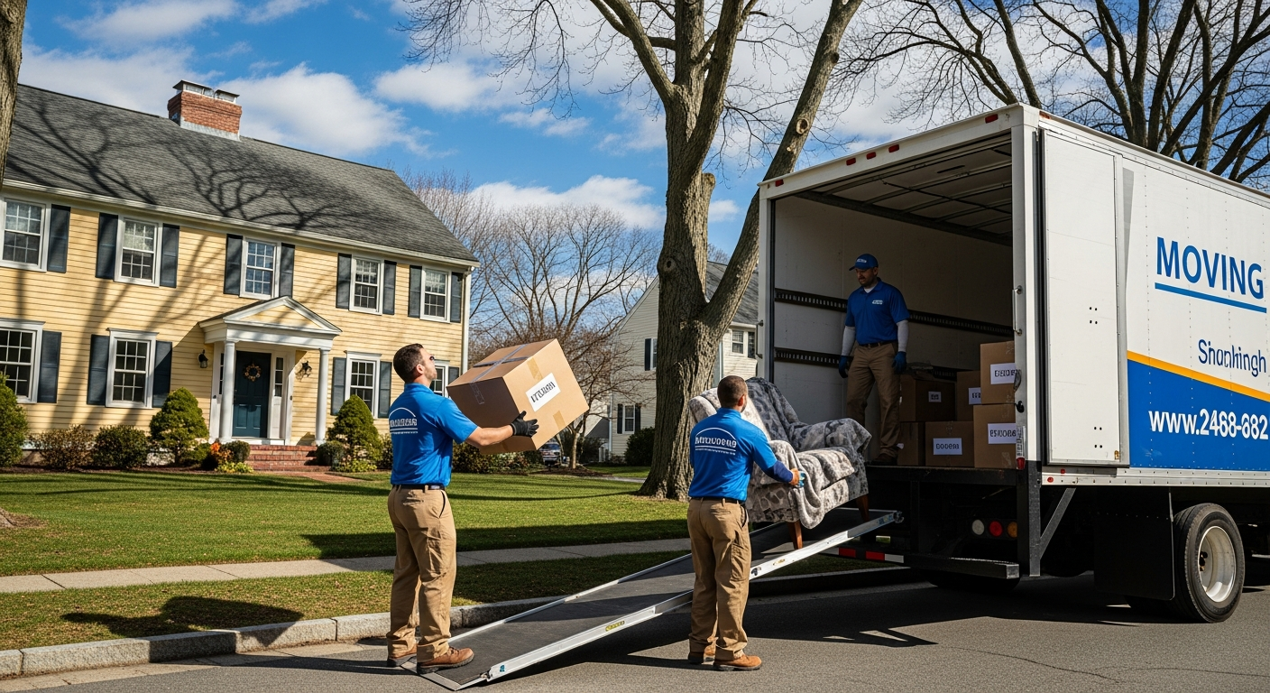 Professional hourly movers in Worcester, MA loading a rental truck with furniture and boxes