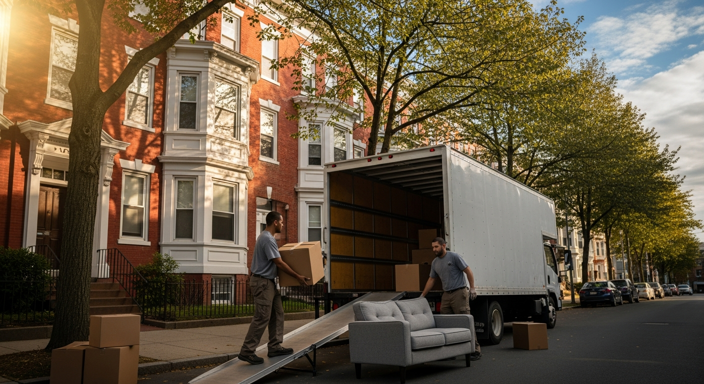 A small JTR moving truck and crew helping a customer move into a Worcester apartment